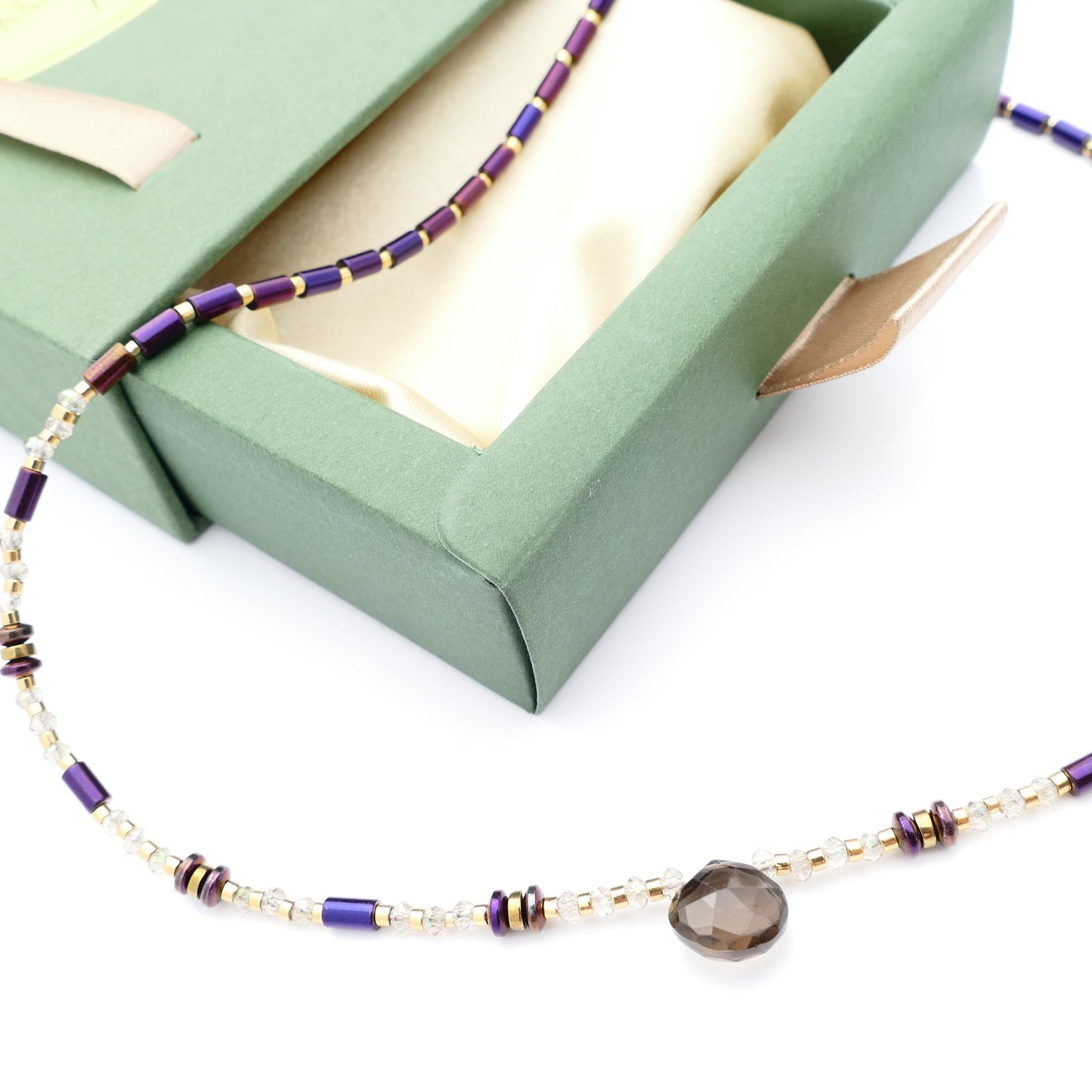 Veronika Kette Gold Vergoldetem Mit Rauchquarz Und Kristall