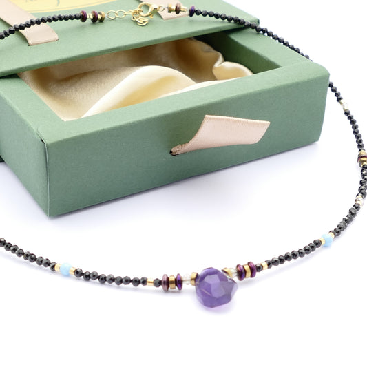 Mila Amethyst Kette Mit Schwarz Spinell Und Türkis Steinen