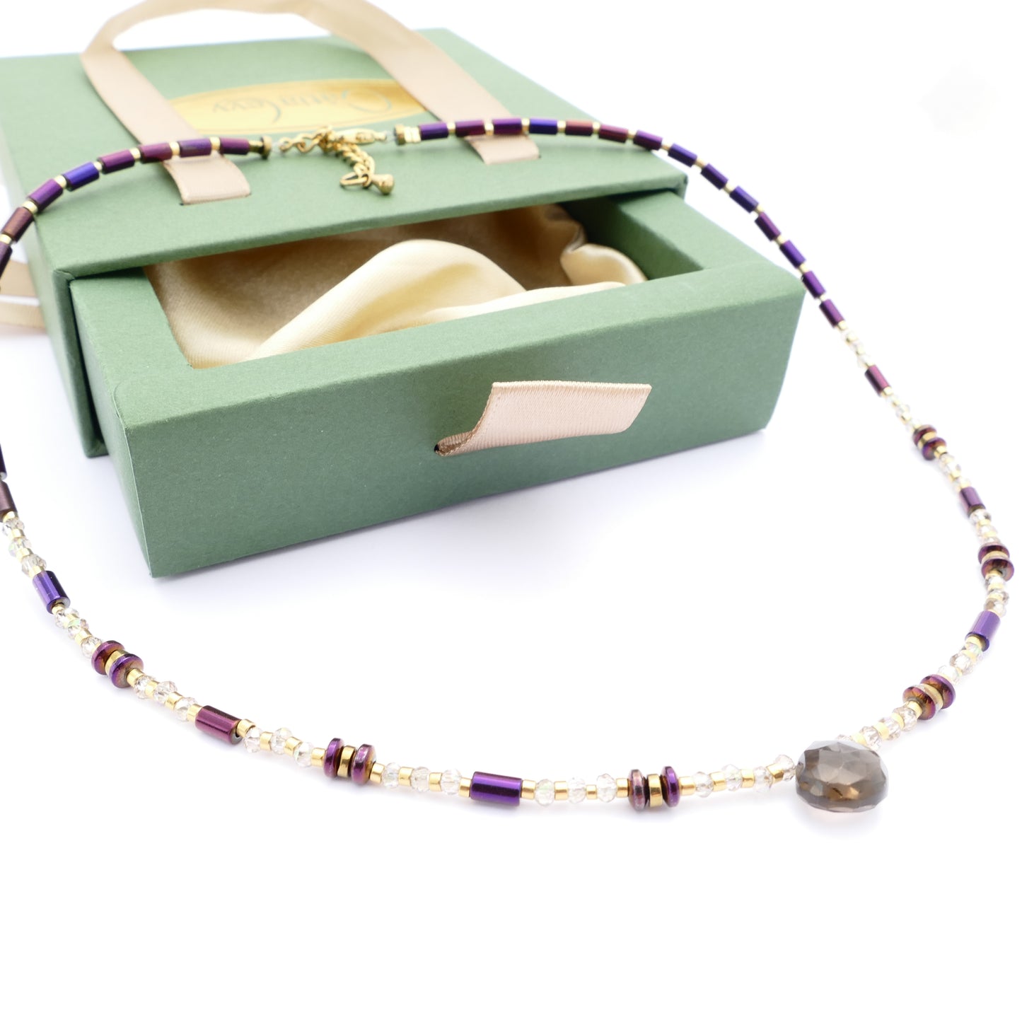 Veronika Kette Gold Vergoldetem Mit Rauchquarz Und Kristall