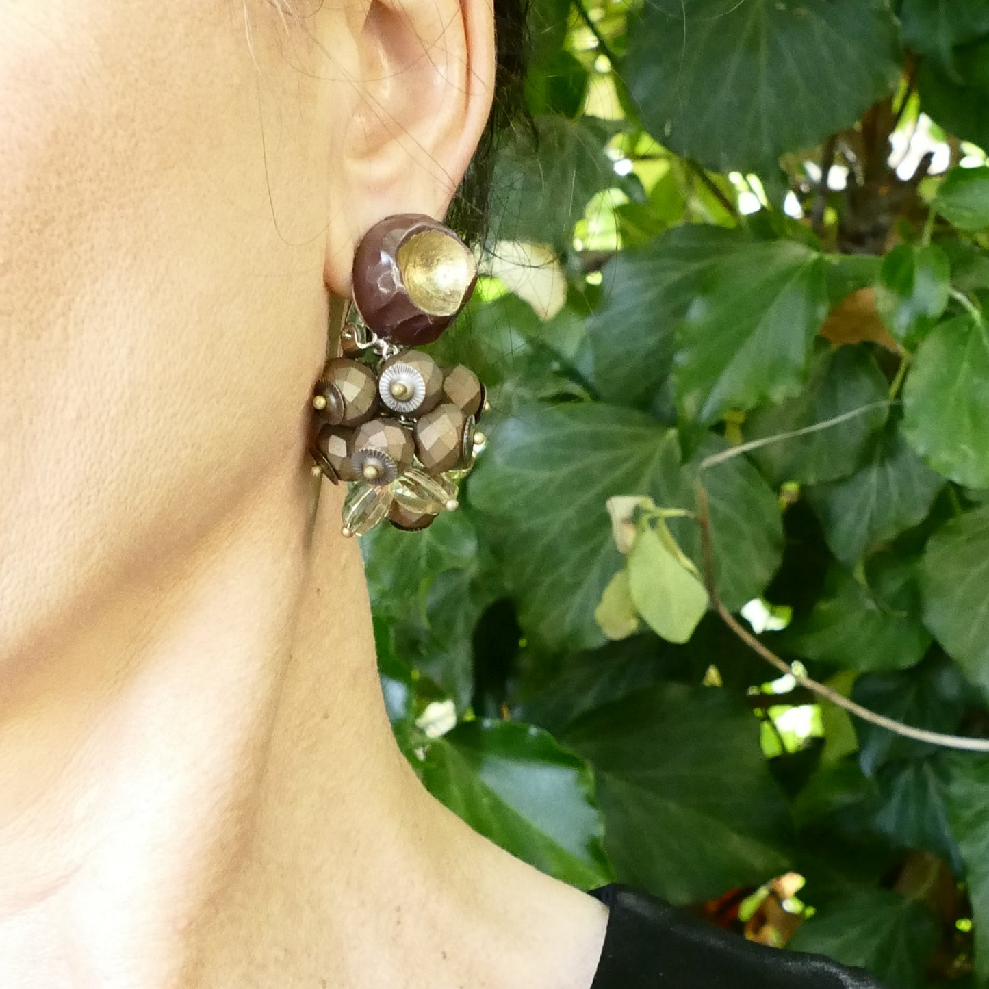 Jua Ohrclips Traube Goldenen Matt Bronze Perle