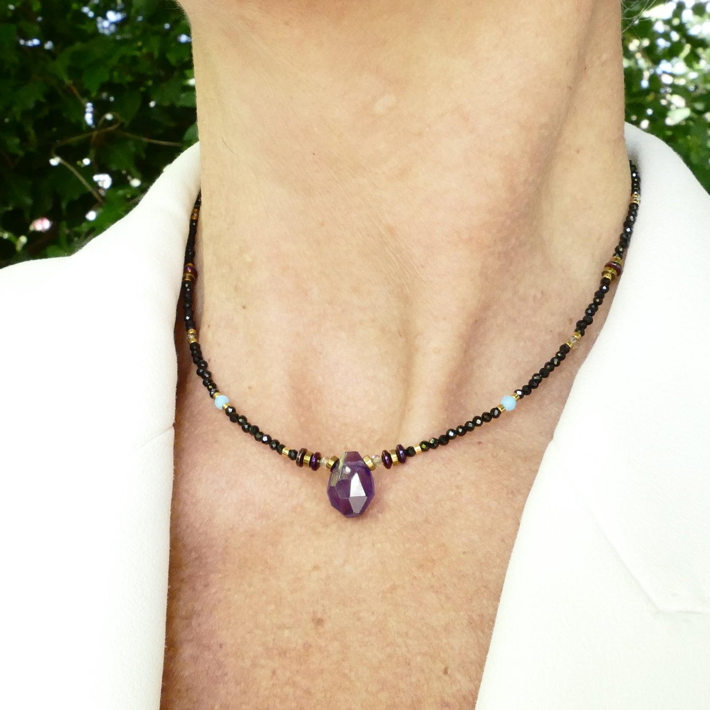 Mila Amethyst Kette Mit Schwarz Spinell Und Türkis Steinen