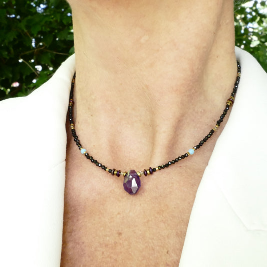 Mila Amethyst Kette Mit Schwarz Spinell Und Türkis Steinen