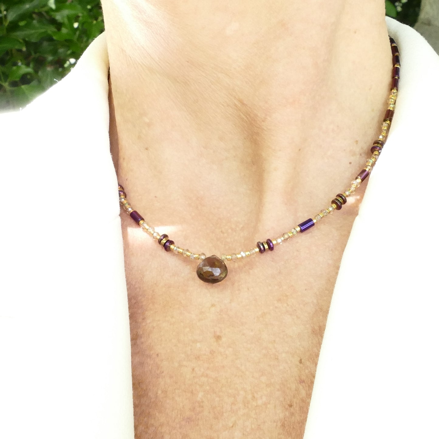 Veronika Kette Gold Vergoldetem Mit Rauchquarz Und Kristall