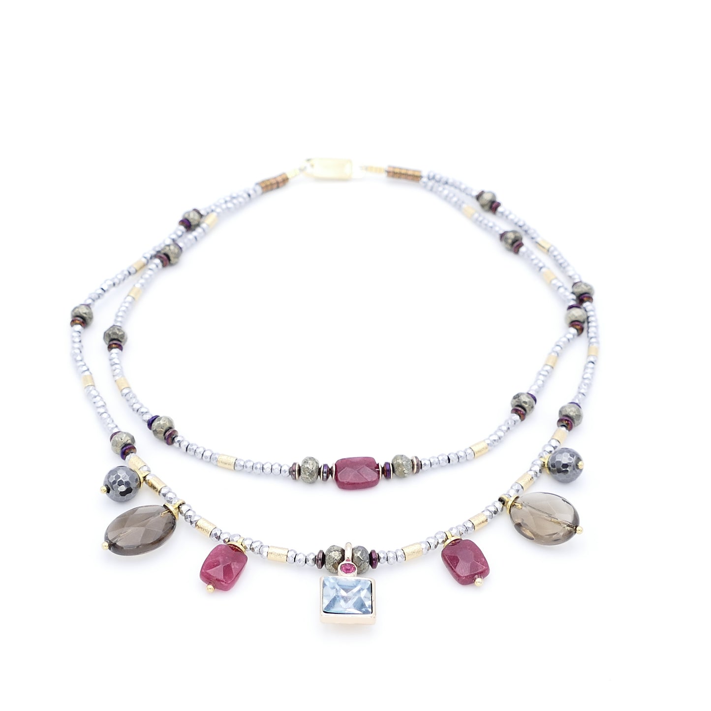 Milva Kette Rauchquarz Mit Rubin Und Goldenen Matt Perle