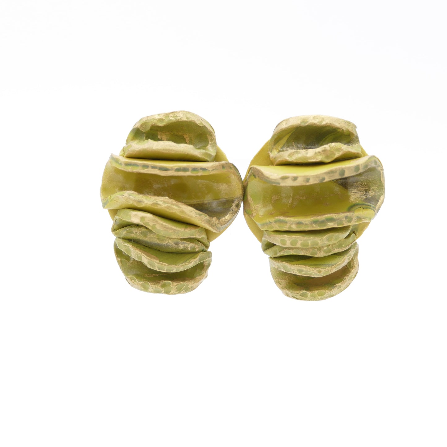 Contemporary Jewelry Ohrclips Gold-Matt Mit Olive-Grün Farbe