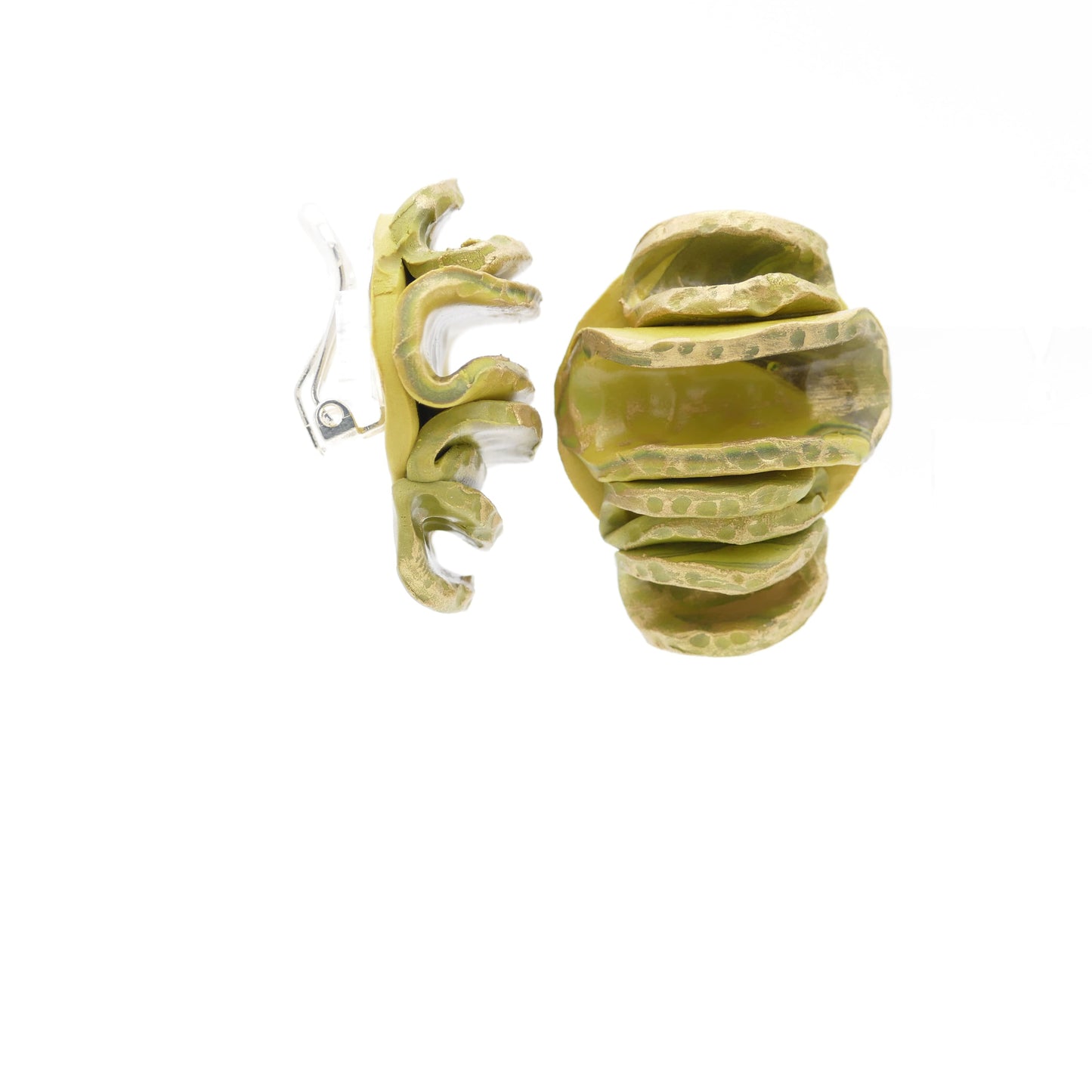 Contemporary Jewelry Ohrclips Gold-Matt Mit Olive-Grün Farbe