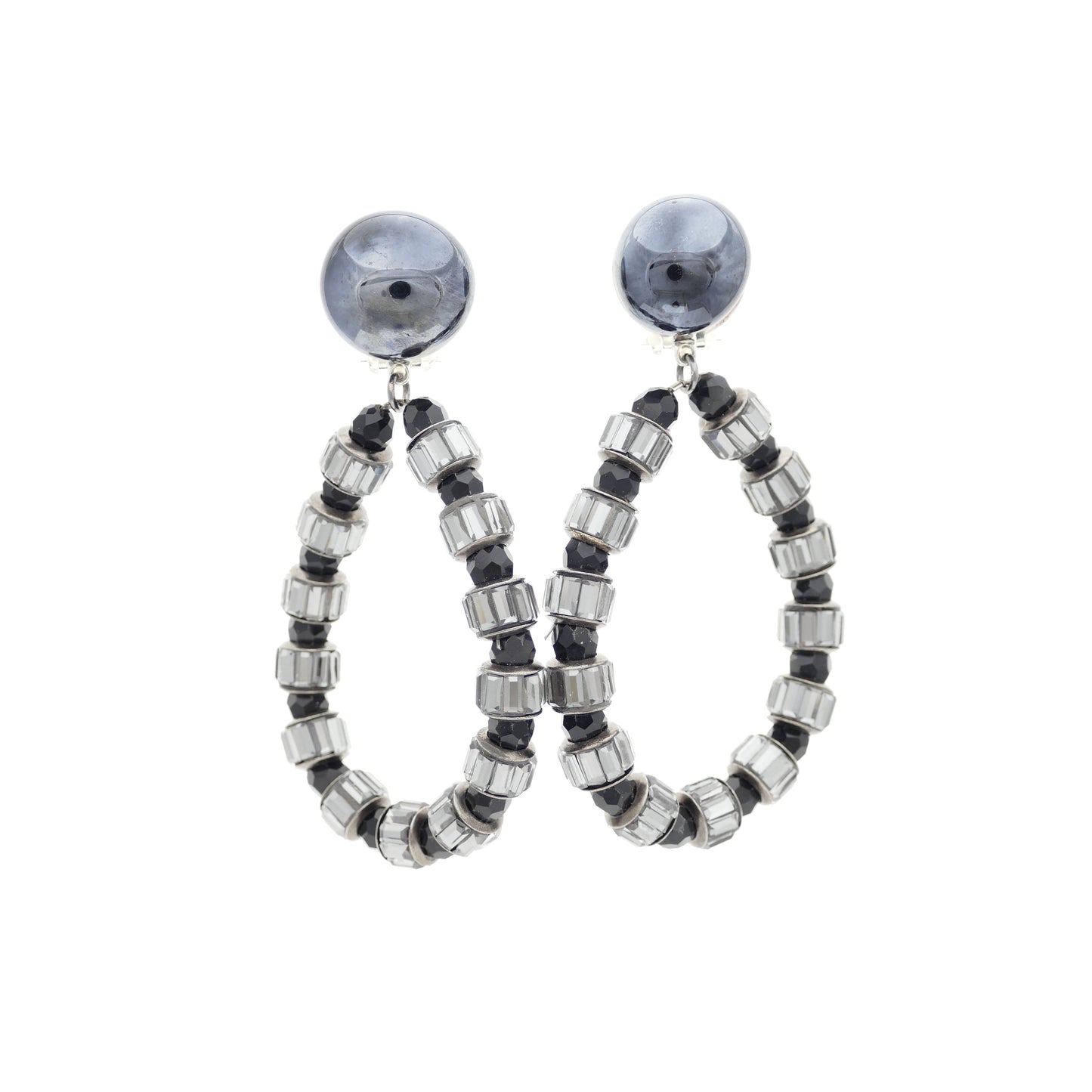 Creole Ohrclips Grau Mit Schwarz Perle