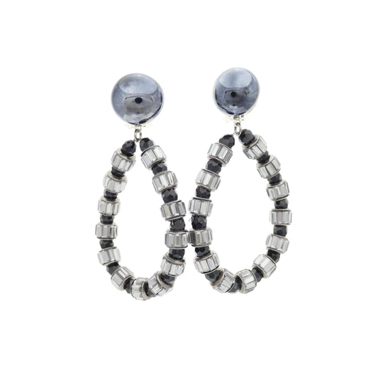 Creole Ohrclips Grau Mit Schwarz Perle