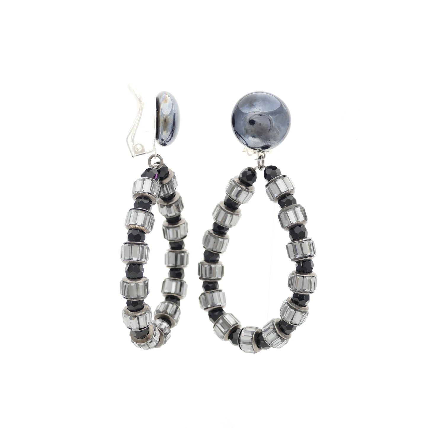Creole Ohrclips Grau Mit Schwarz Perle