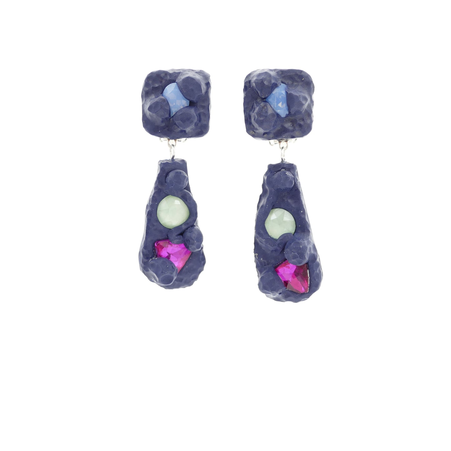Contemporary Design Ohrringe Ohrclips Jeans Blau & Pink