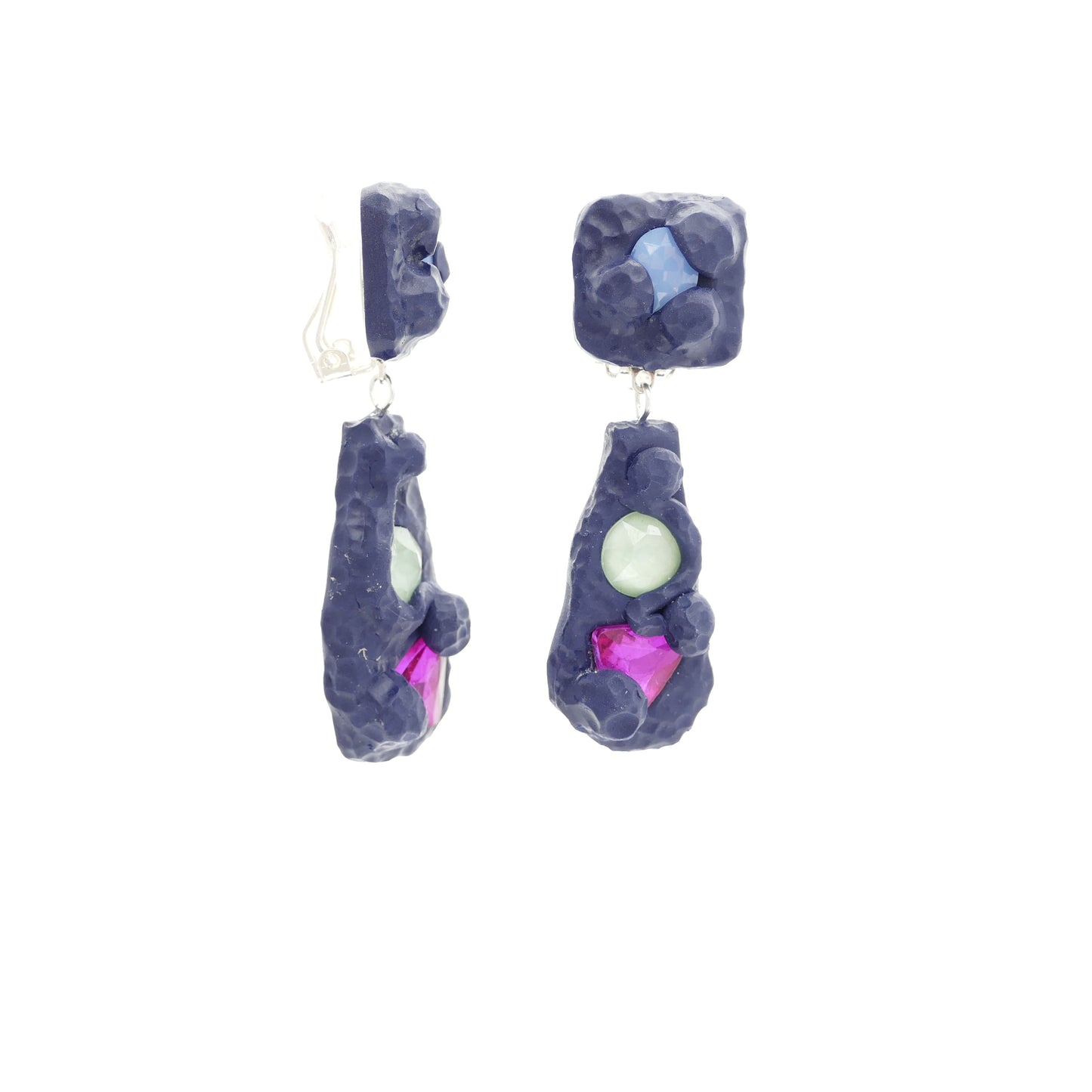 Contemporary Design Ohrringe Ohrclips Jeans Blau & Pink