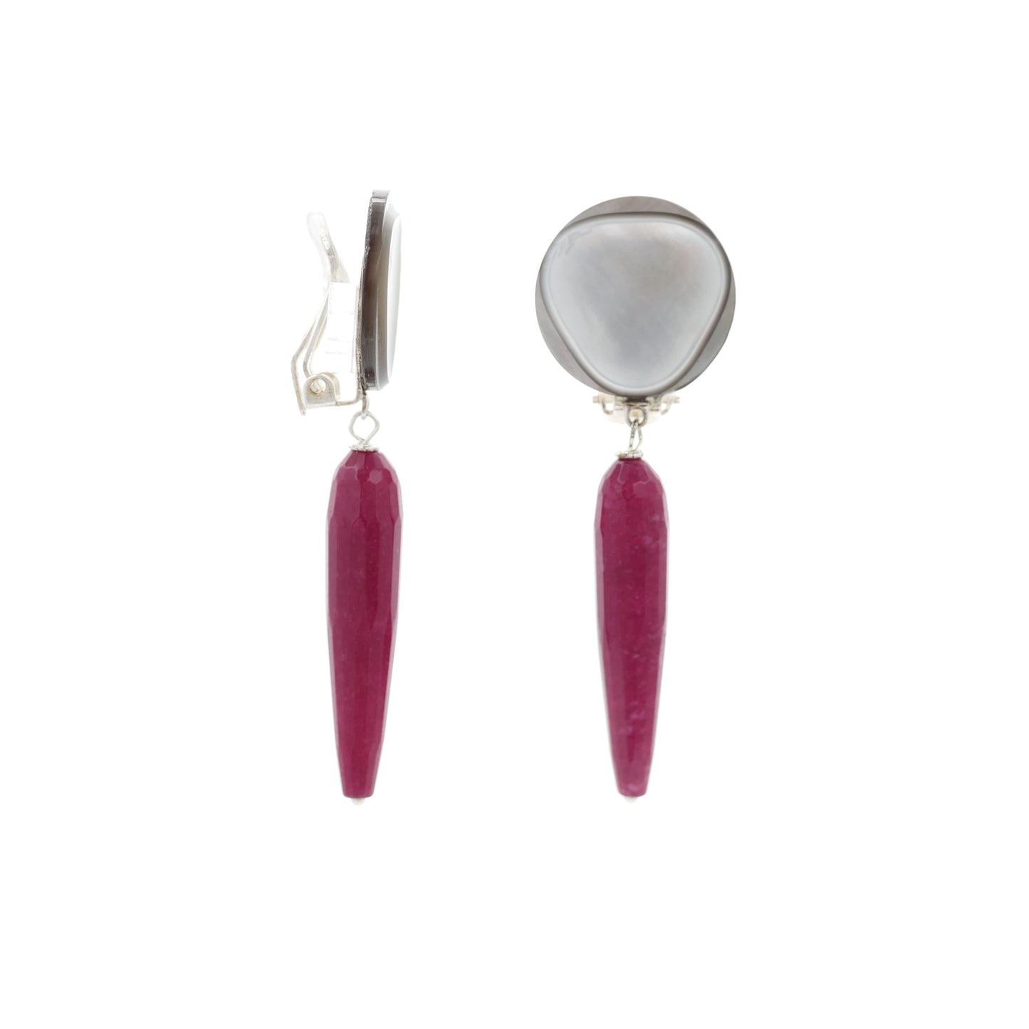 Perlmutt Ohrringe Ohrclips Mit Rot Jade In Tropfenform