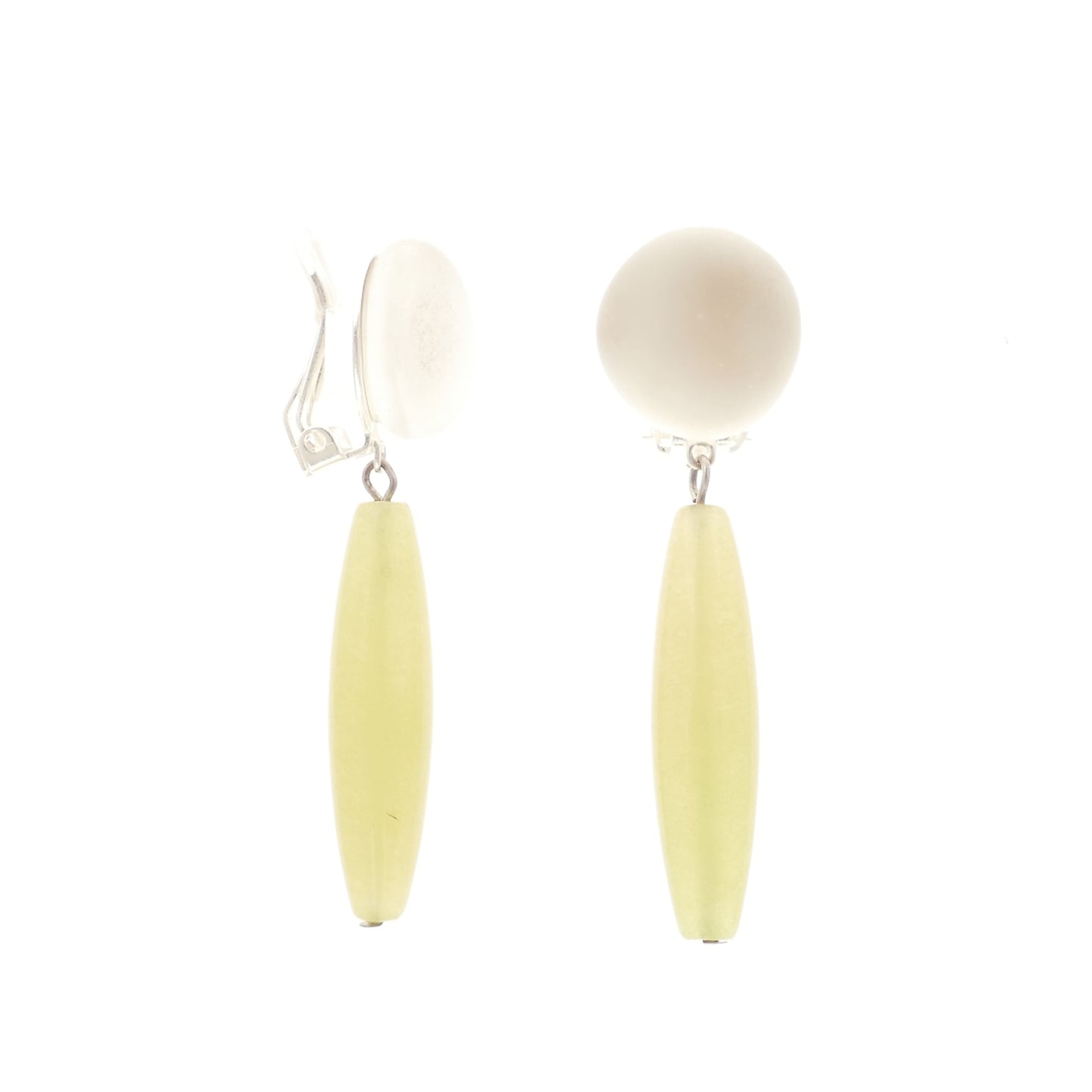 Vereda Ohrclips Versilbert Grün Olive Jade Stein Mit Klar Matt GLasperlen
