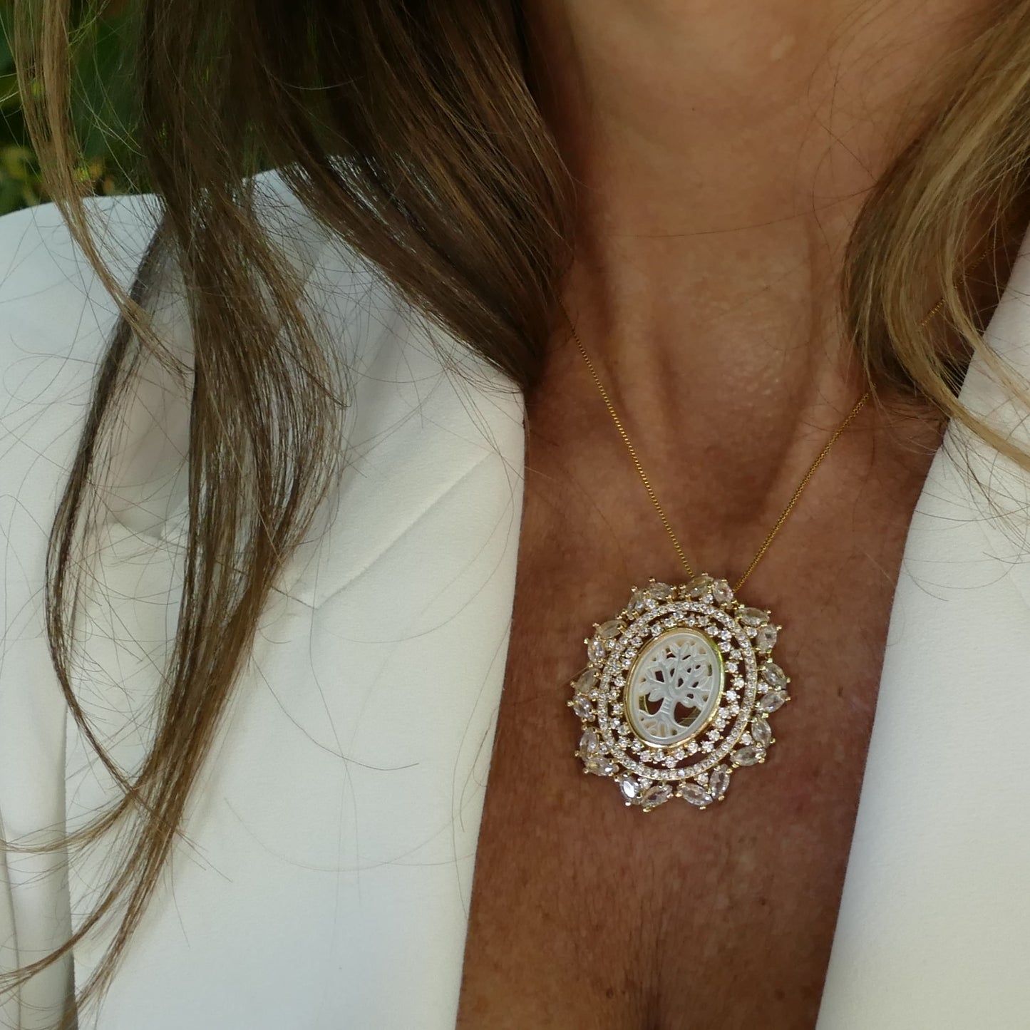 Vida Kette aus Gold Vergodetem Mit Zirkonia Und Perlmutt