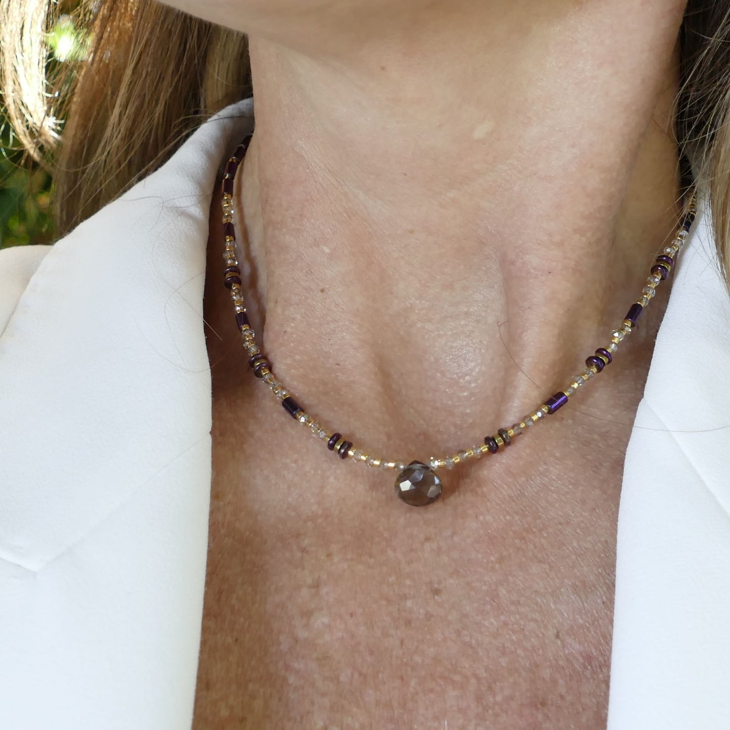 Veronika Kette Gold Vergoldetem Mit Rauchquarz Und Kristall