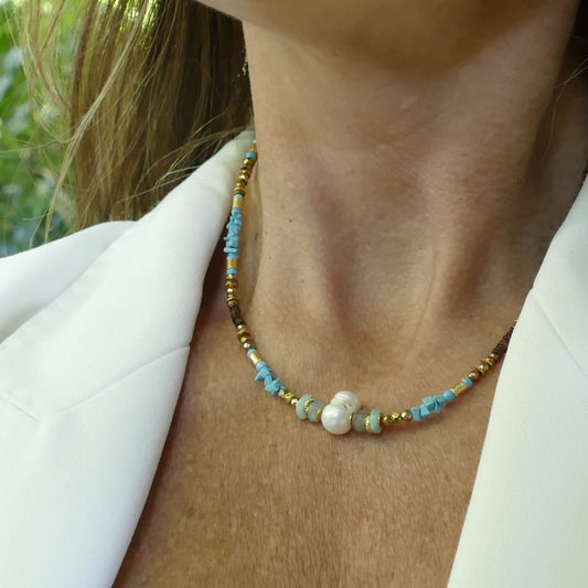 Türkis Kette Mit Labradorit Stein Und Barock Perle