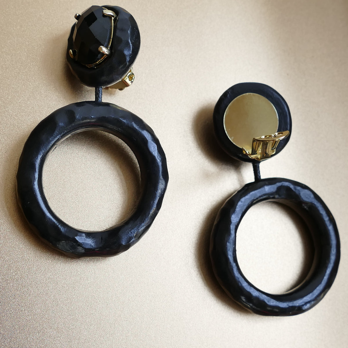 Black Creole Ohrclips Mit Schwarz Kristall