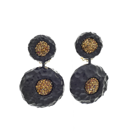 Harmoni Ohrringe Ohrclips Schwarz Mit Goldenen Bronze Pyritstein