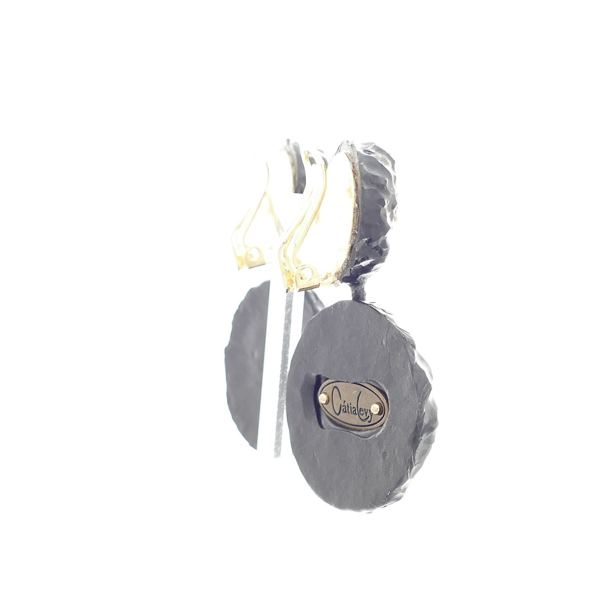 Harmoni Ohrringe Ohrclips Schwarz Mit Goldenen Bronze Pyritstein