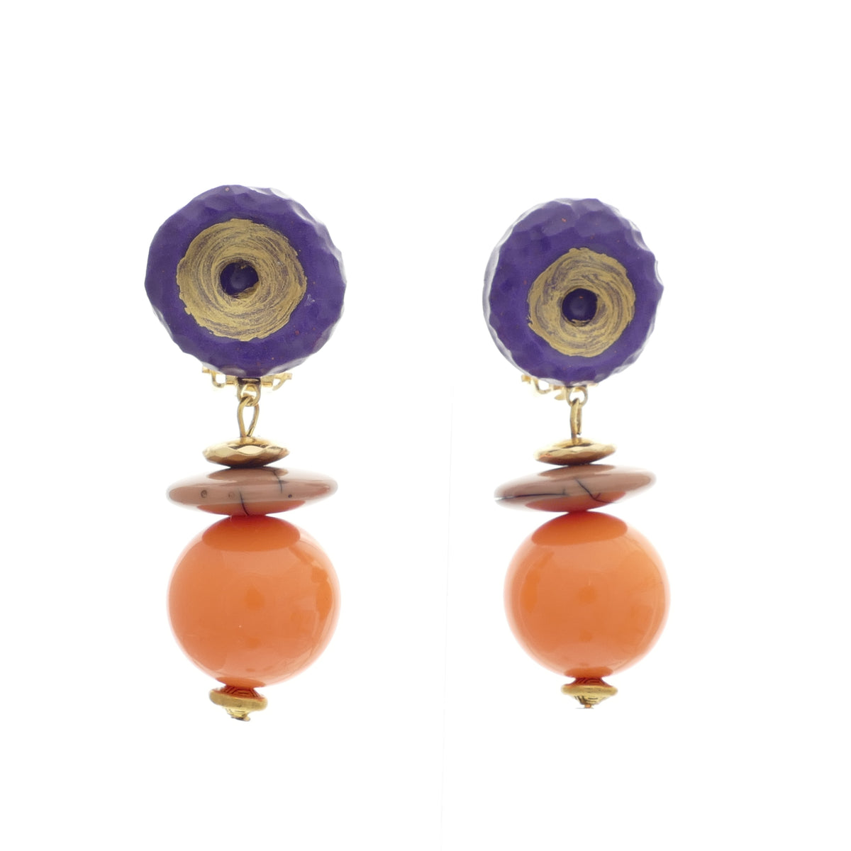 Daya Ohrclips Orange Mit Gold Und Líla Farbe