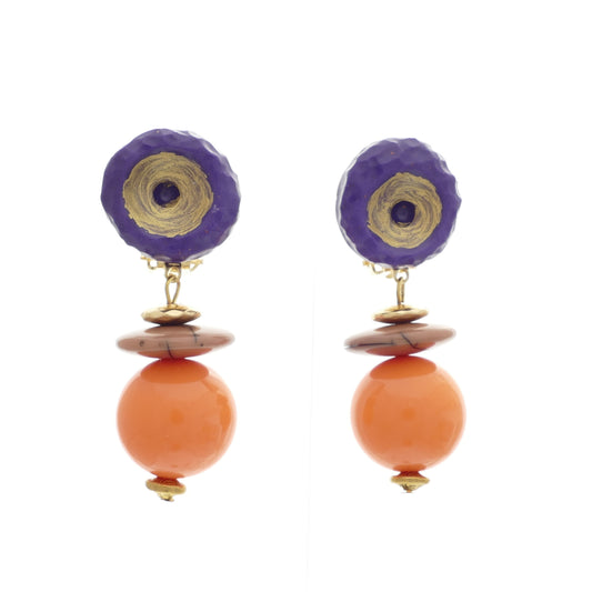 Daya Ohrclips Orange Mit Gold Und Líla Farbe