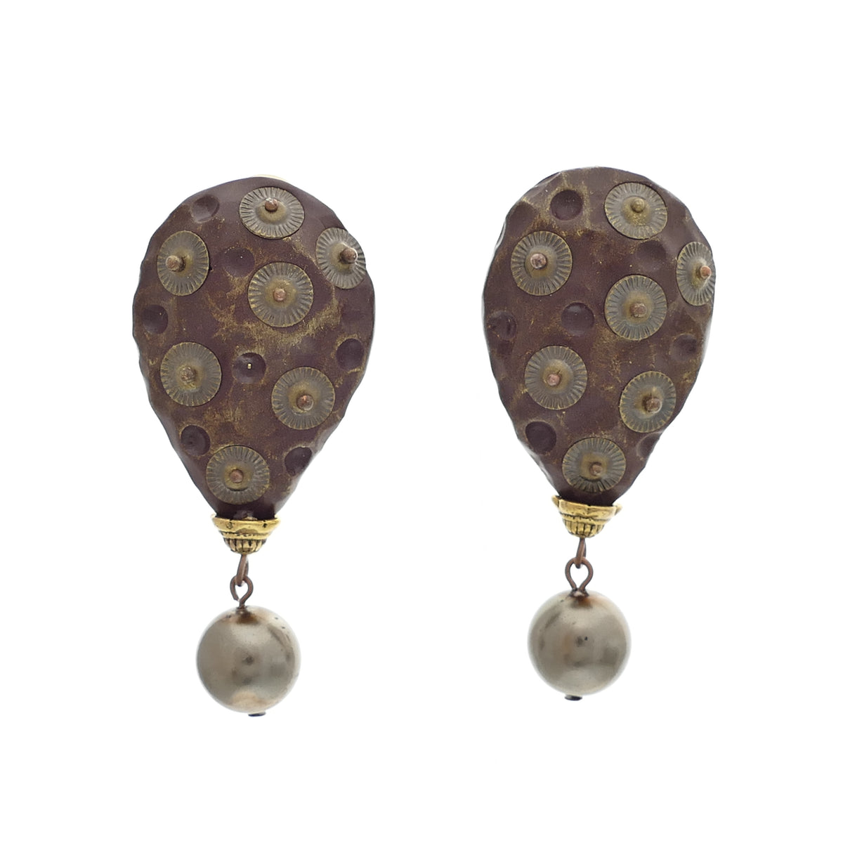Kunst Formen Ohrringe Ohrclips In Braun Bronze Farbe Mit Grau Perle