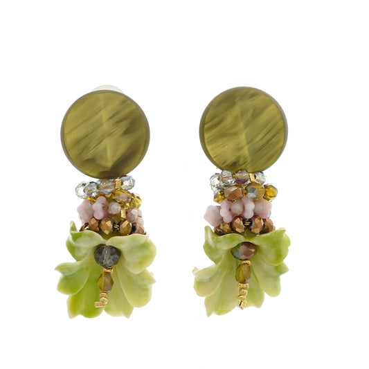 Ohrclips Flower Ohrringe Grüne Farbe Mit Ringen Perlen