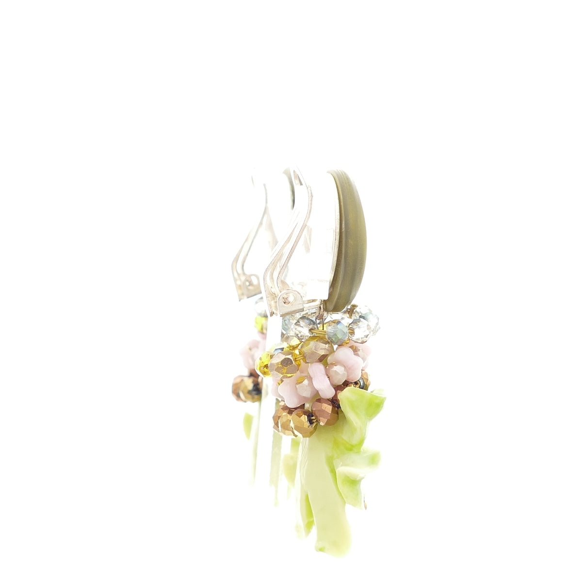 Ohrclips Flower Ohrringe Grüne Farbe Mit Ringen Perlen