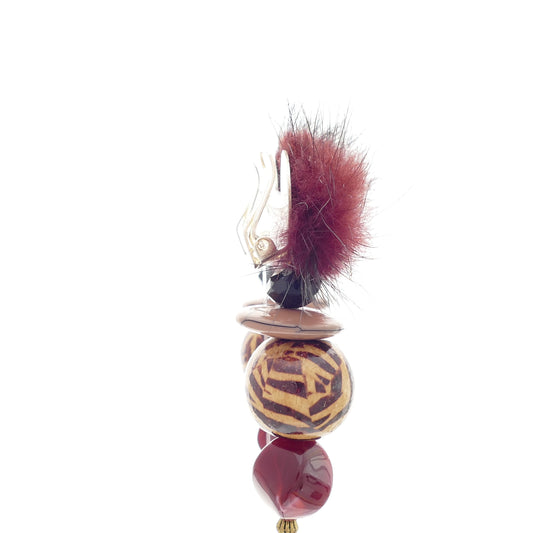 Ohrringe Clips Fell-Pelz In Rot Wein Farbe
