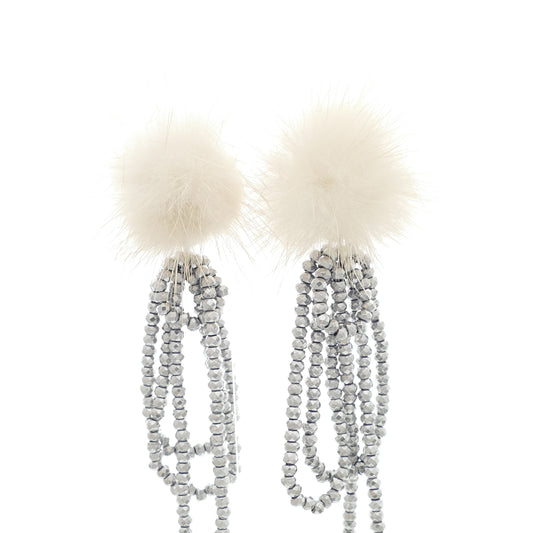 Ohrclips Silber Hämatit Perle Mit Beige Fell Pelz