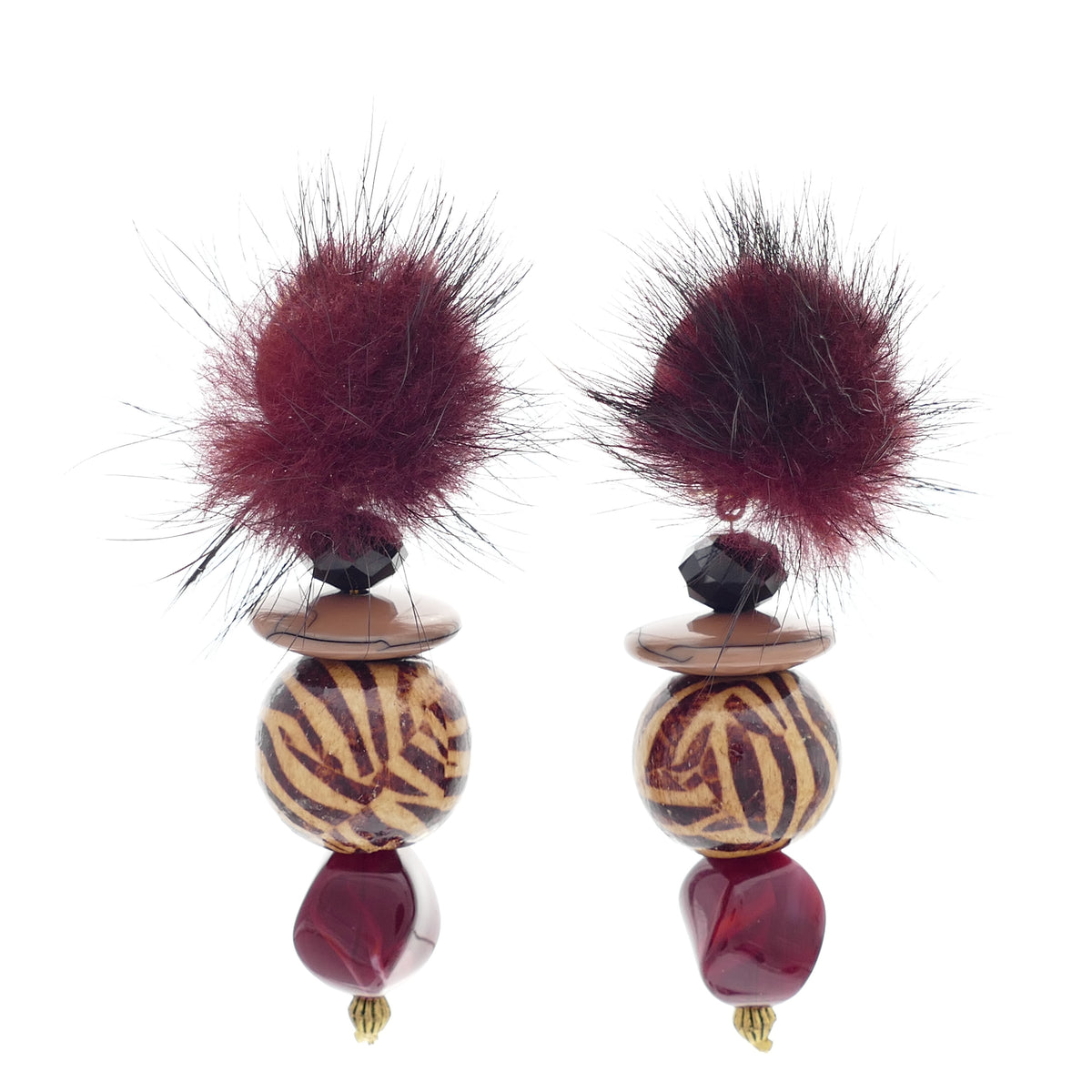 Ohrringe Clips Fell-Pelz In Rot Wein Farbe