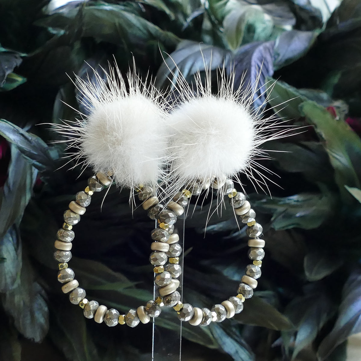 Ohrclips Creolen Fell-Pelz In Beige Farbe
