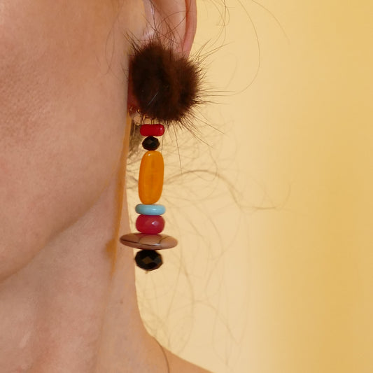Statement  Lange Ohrringe Fell Pelz Ohrclips, Orange, Pink, Mehrfarbige