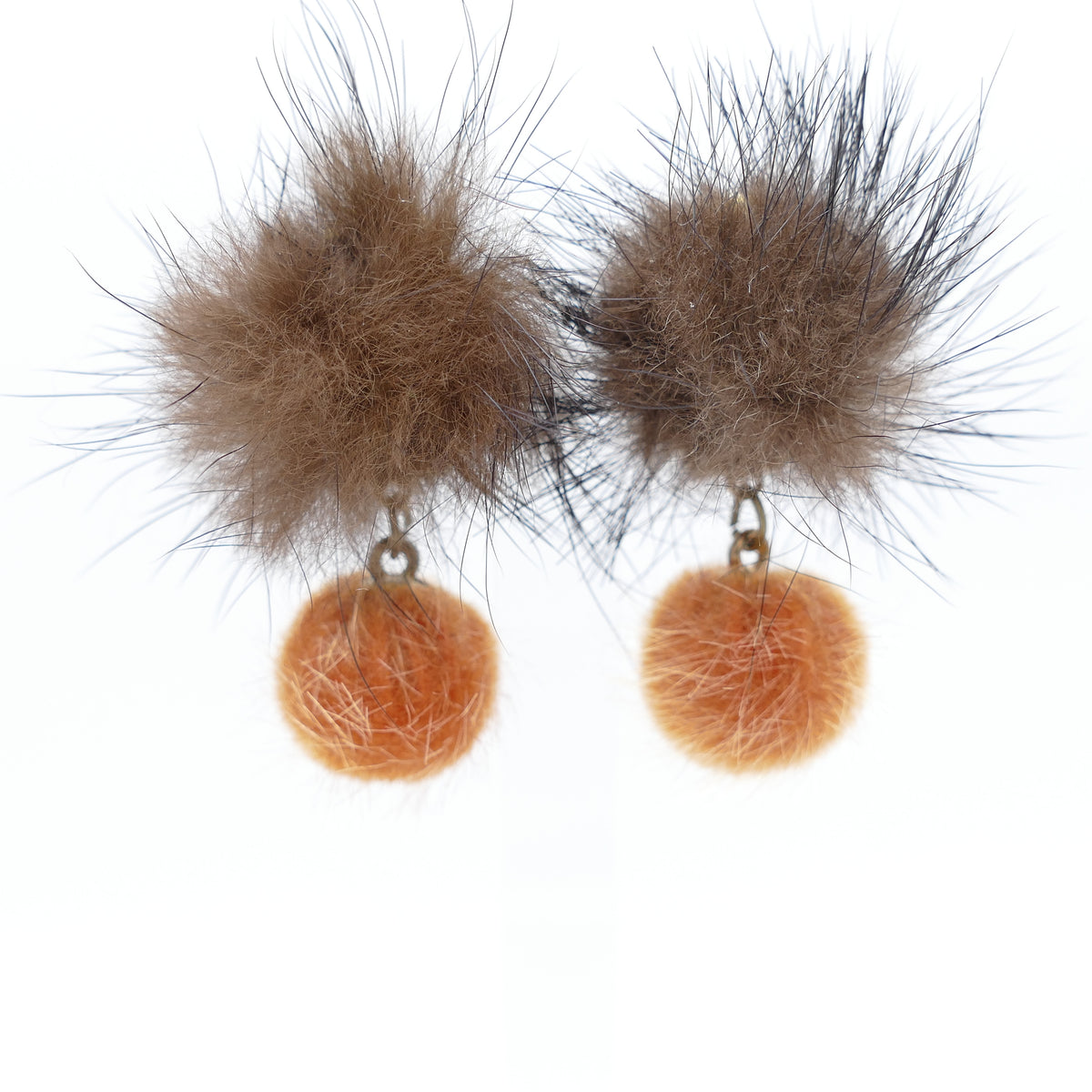 Fell Pelz Ohrclips Pedrita , Leicht Ohrring Mit Orange, Gelbe, Braun Bommel