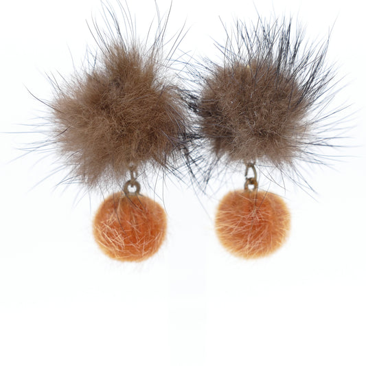 Fell Pelz Ohrclips Pedrita , Leicht Ohrring Mit Orange, Gelbe, Braun Bommel