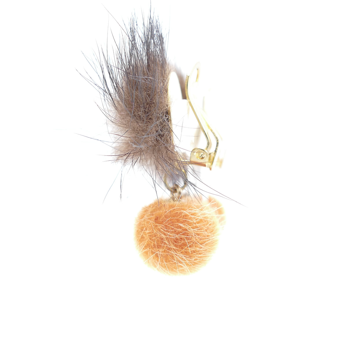 Fell Pelz Ohrclips Pedrita , Leicht Ohrring Mit Orange, Gelbe, Braun Bommel