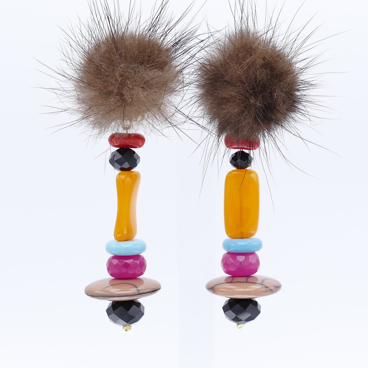 Statement  Lange Ohrringe Fell Pelz Ohrclips, Orange, Pink, Mehrfarbige