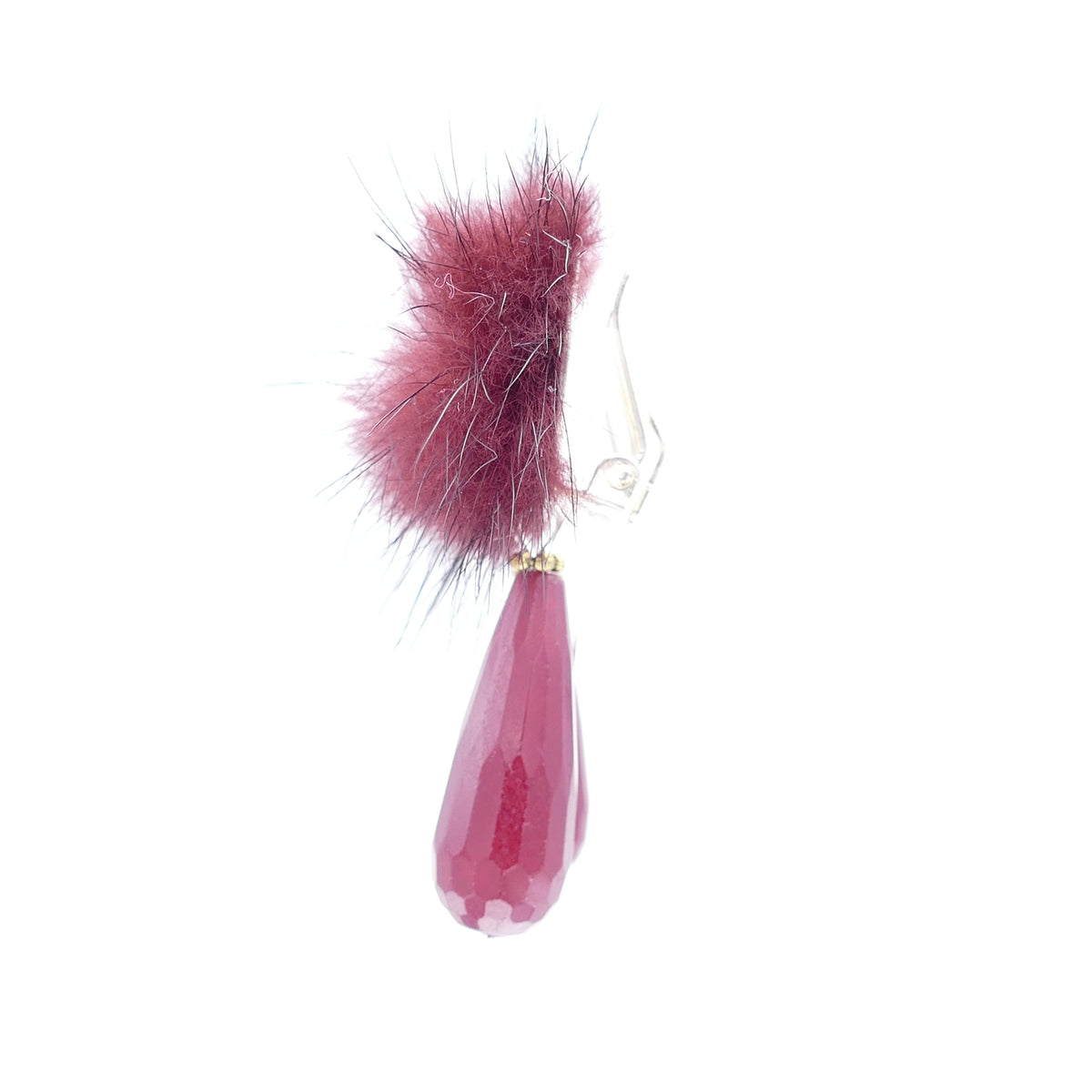 Rot Wein Fell Pelz Bommel Farbe Mit Versilbert Ohrclips Und Jade Stein