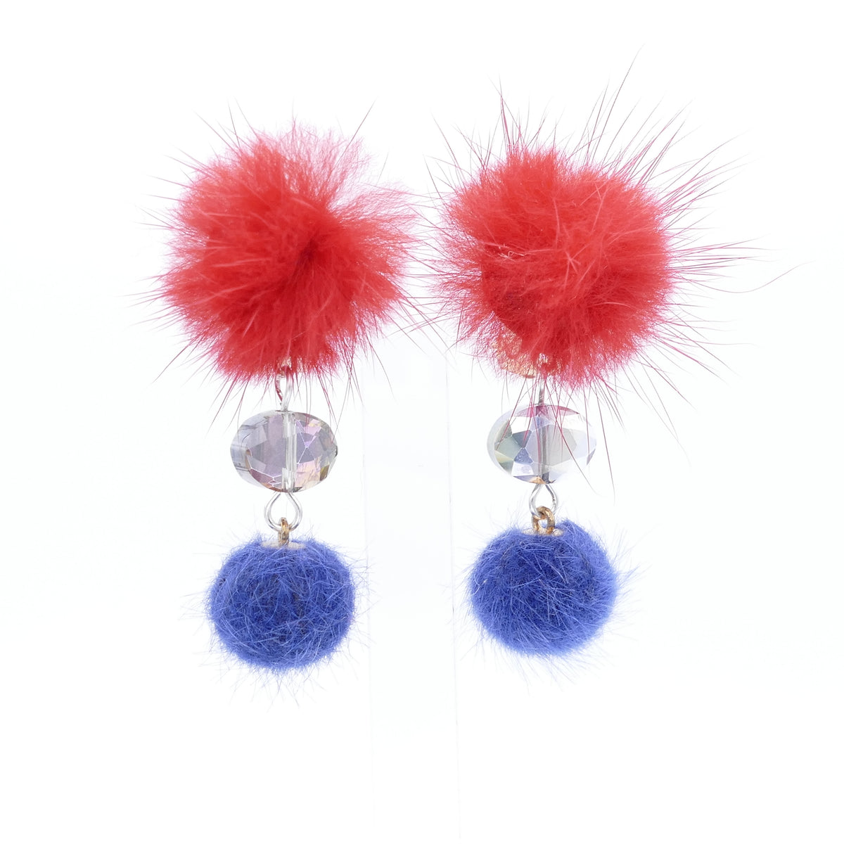 Ohrclips Lina Fell Pelz Bommel Rot Mit Blau Farbe