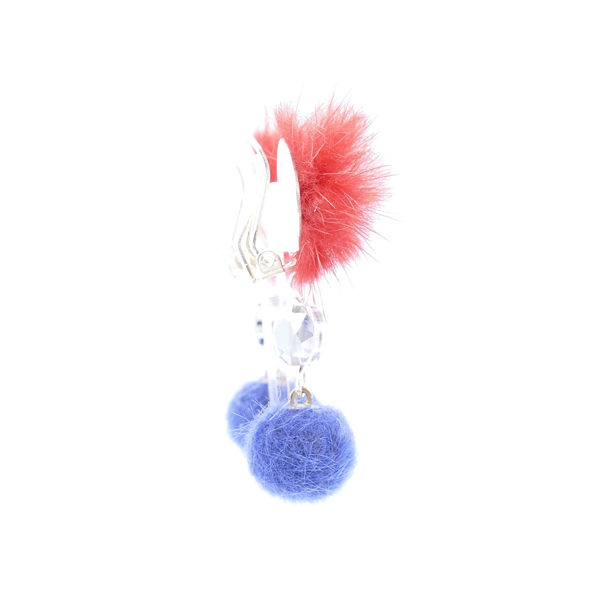 Ohrclips Lina Fell Pelz Bommel Rot Mit Blau Farbe