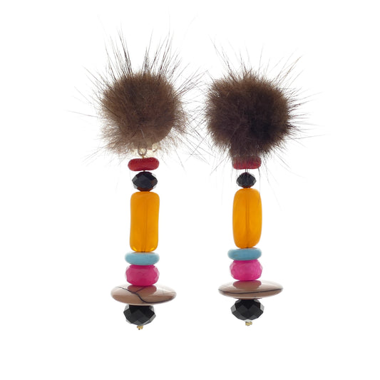 Statement  Lange Ohrringe Fell Pelz Ohrclips, Orange, Pink, Mehrfarbige
