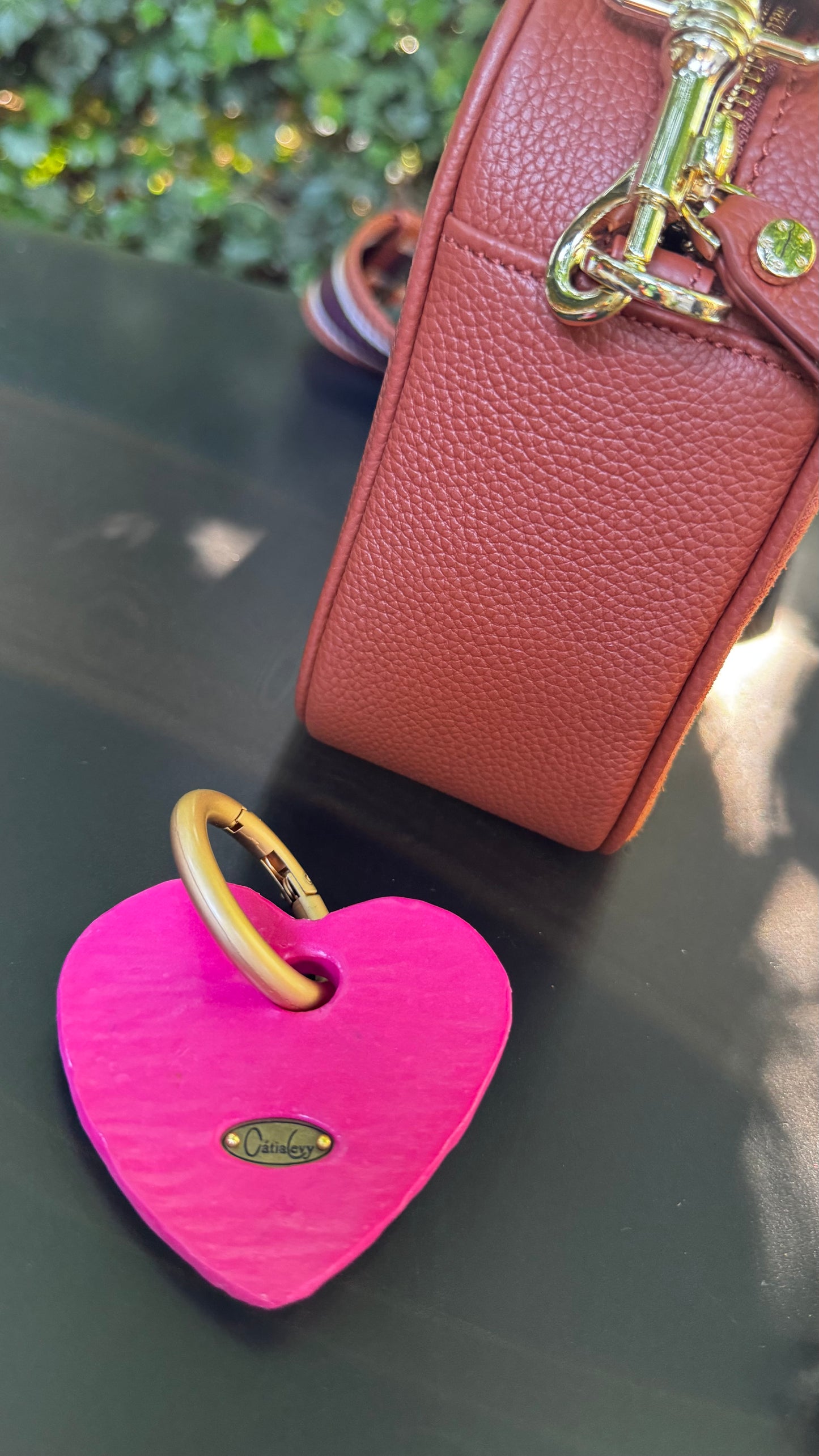 Love Herz Schlüsselanhänger Pink & Gold