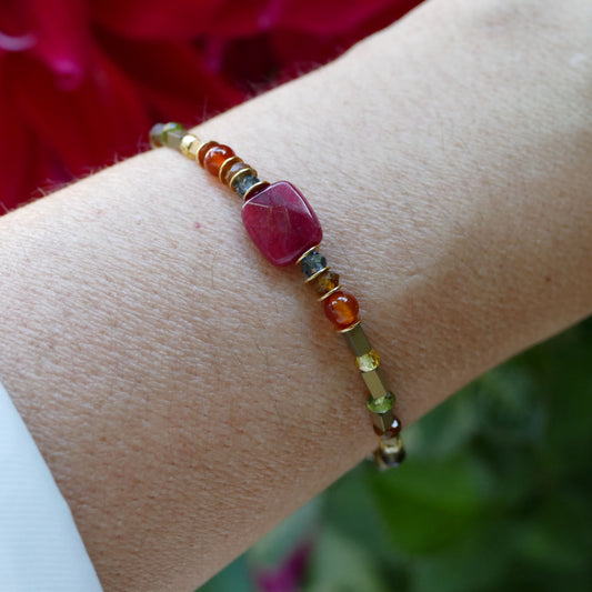 Keyth Armbander Aus Edelsteine Citrin, Karneol, Rubin Jade