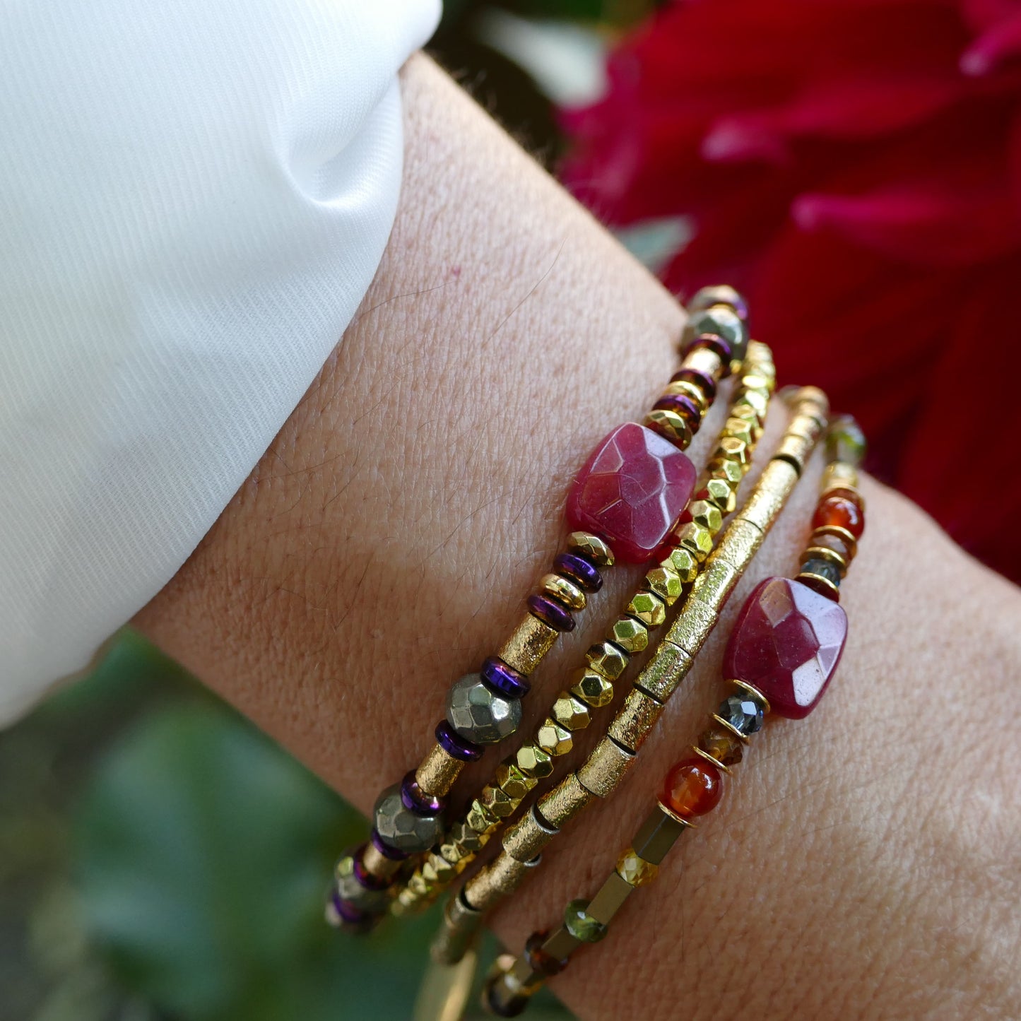 Keyth Armbander Aus Edelsteine Citrin, Karneol, Rubin Jade