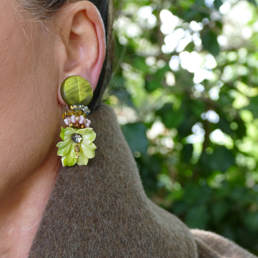 Ohrclips Flower Ohrringe Grüne Farbe Mit Ringen Perlen