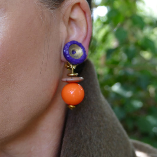 Daya Ohrclips Orange Mit Gold Und Líla Farbe