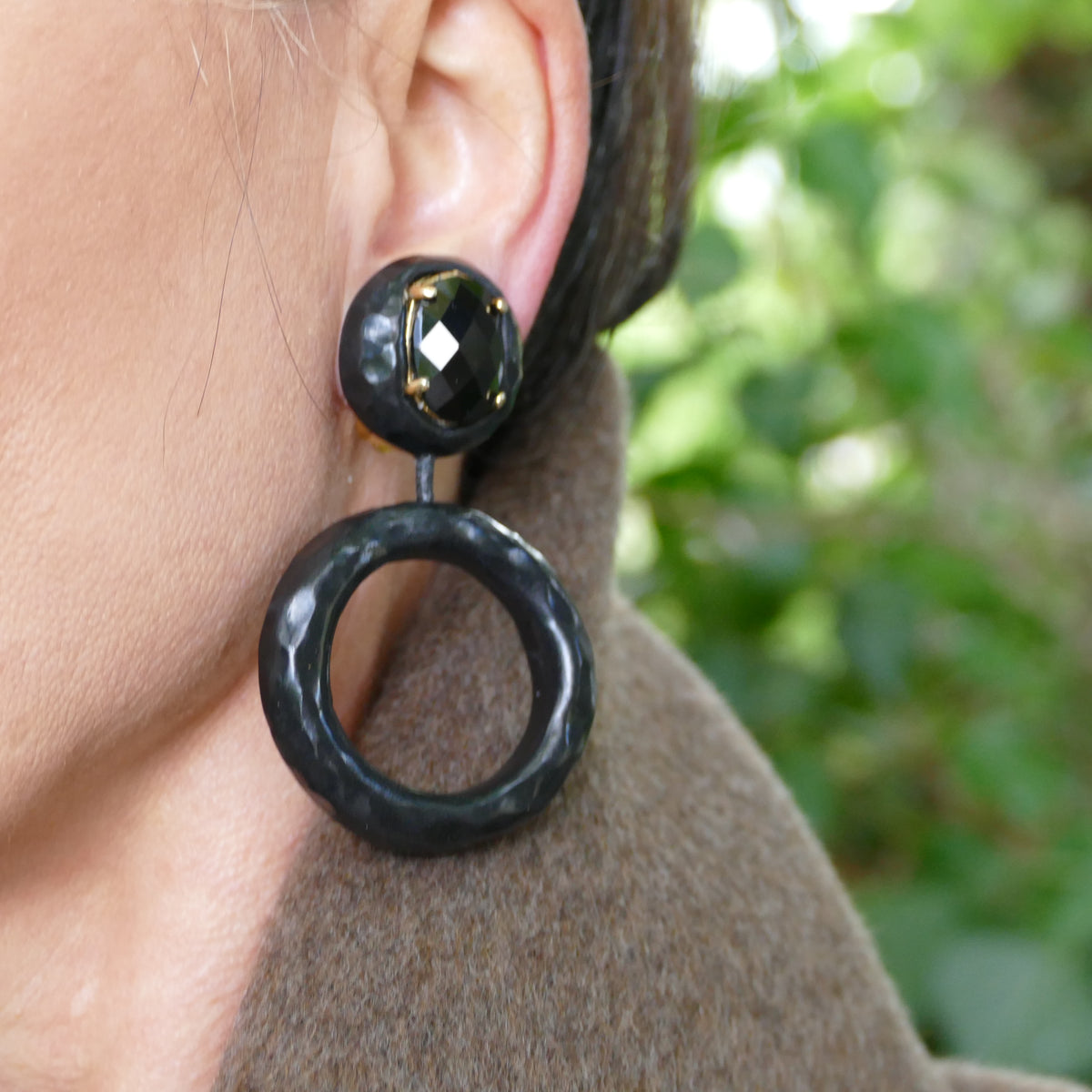Black Creole Ohrclips Mit Schwarz Kristall