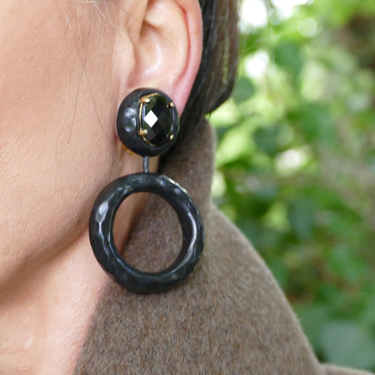 Black Creole Ohrclips Mit Schwarz Kristall